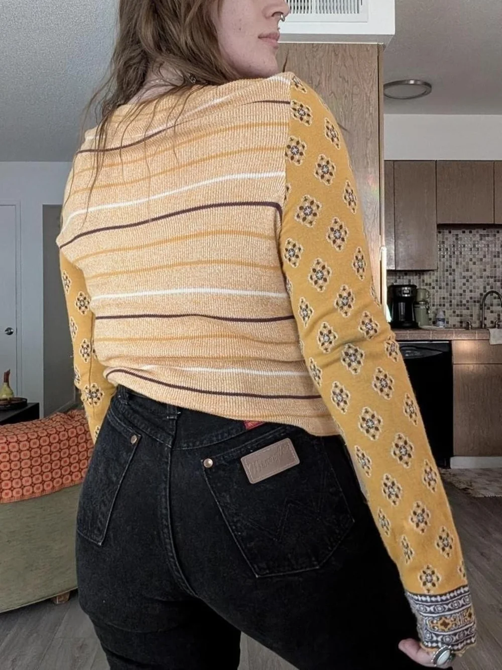 Free People Mustard Yellow Patterned Top